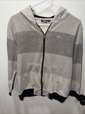Vans Men's Gray Striped Zip Hoodie with Black Trim